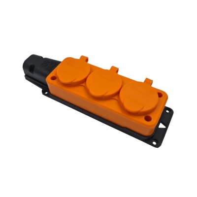 Rozgałęźnik trójnik gumowy listwa 230V IP54 pomarańczowy